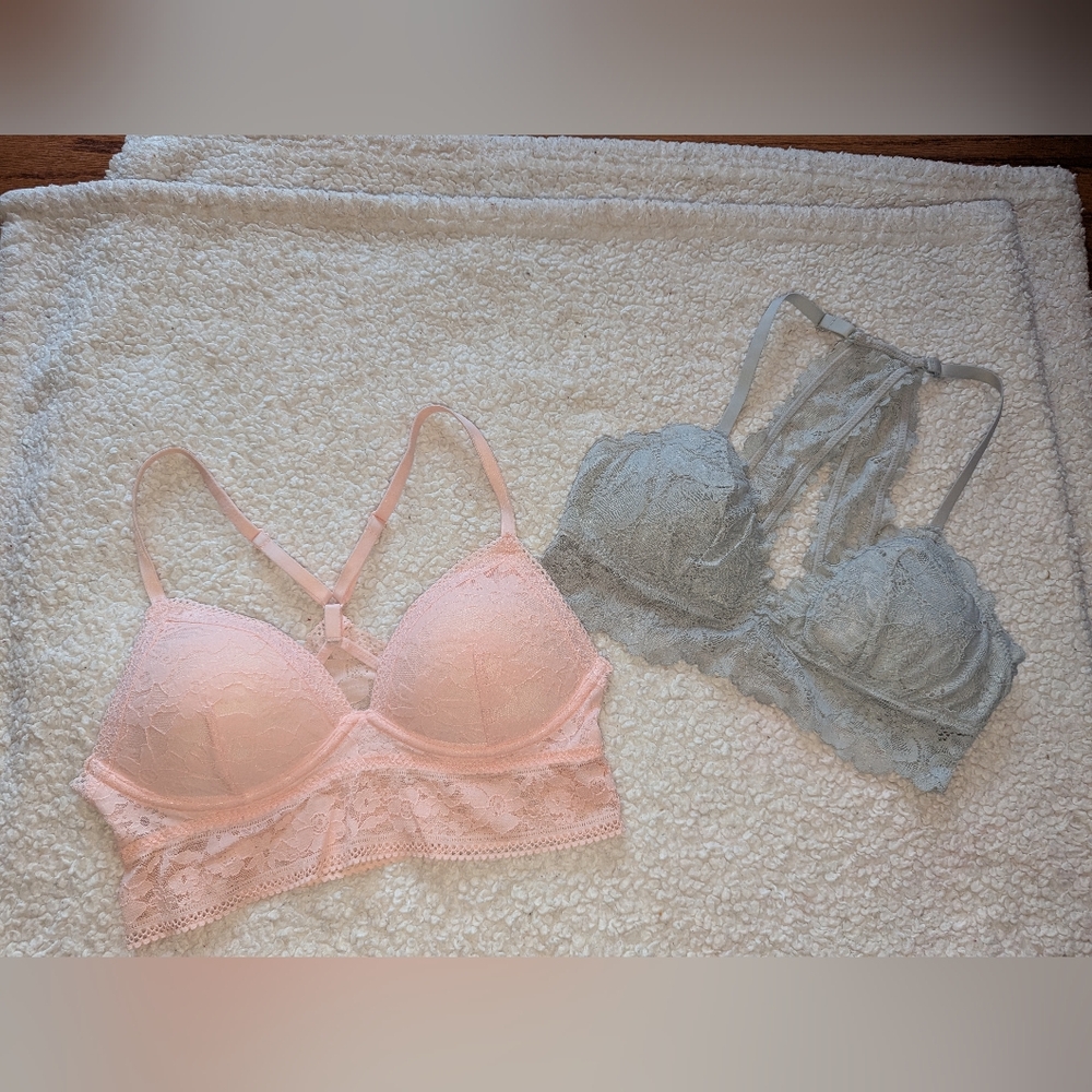 Aerie & Victoria's Secret Lace Bralette Bundle in Pink and Gray - Small - Padded